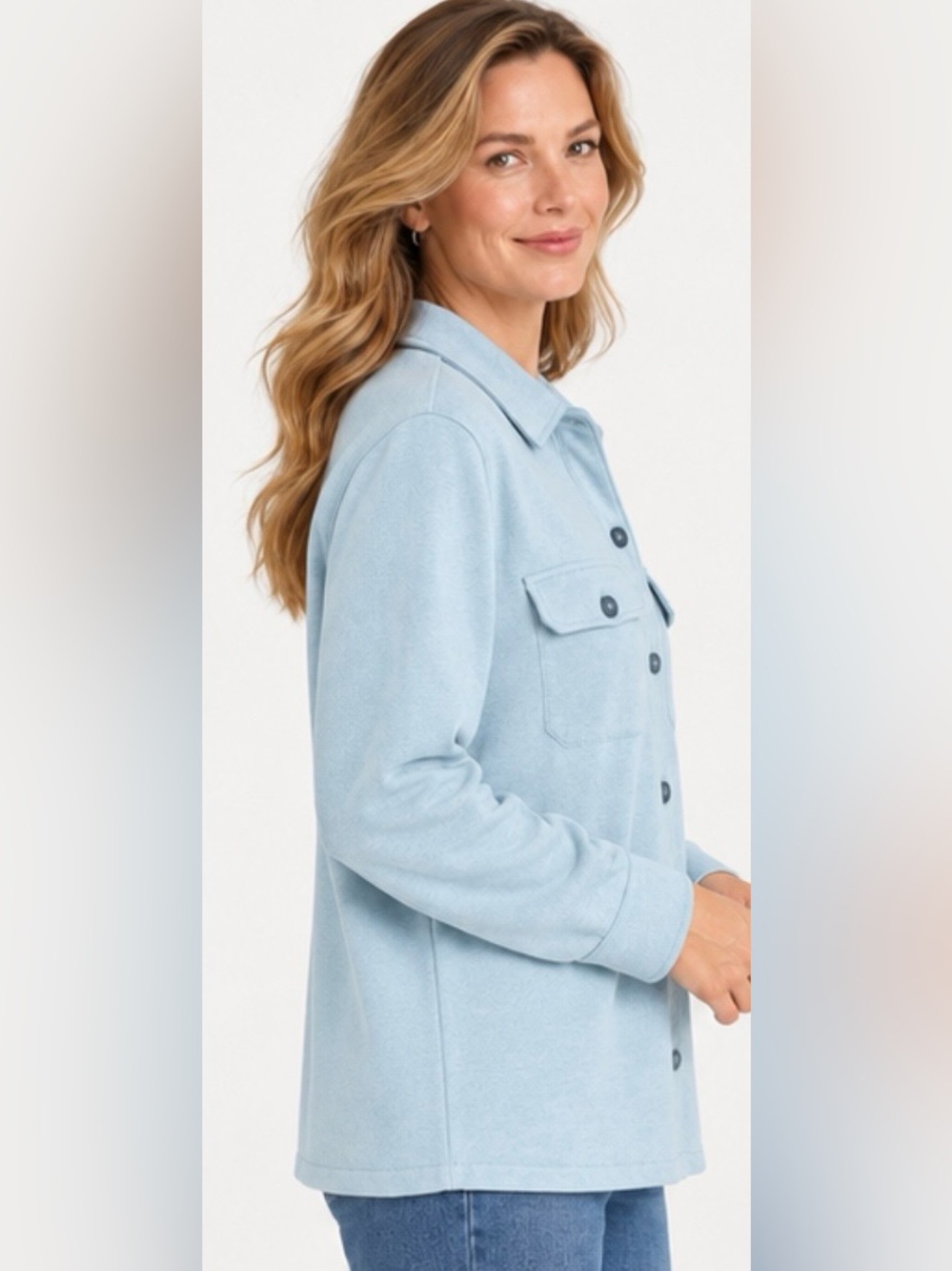 LandsEnd Wms Plus Serious Sweats Sweatshirt Shirt Jacket, Shacket - Picture 2 of 5